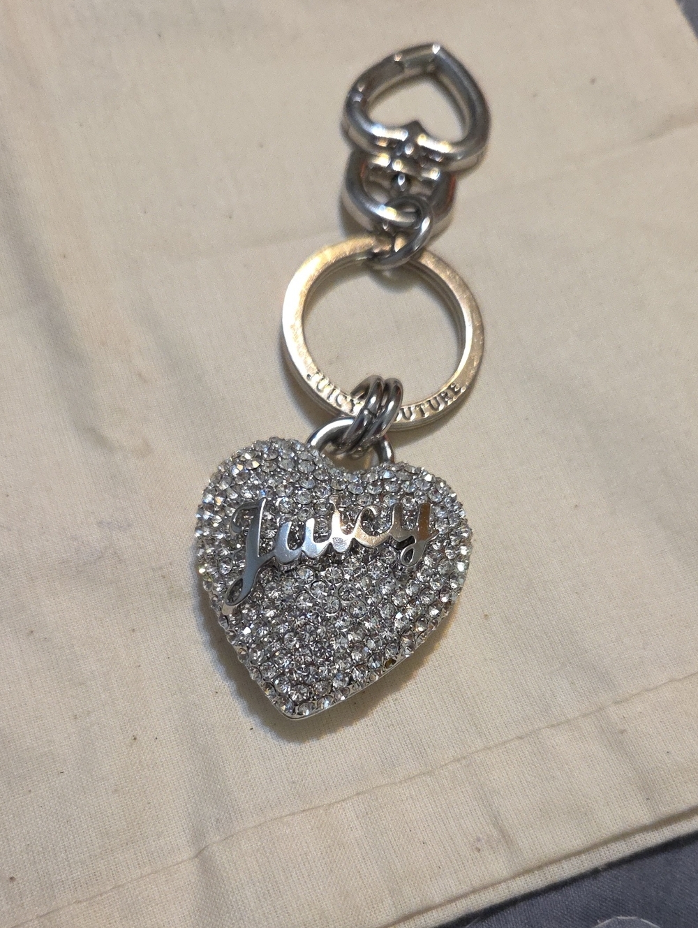 Juicy Couture Silver Crystal Heart Charm Keyring/Purse Charm